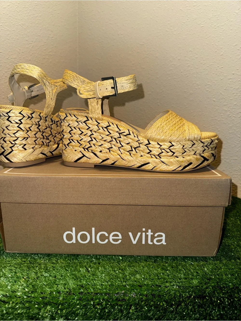 Dolce Vita Natural Raffia Ankle-Strap Espadrille Wedges